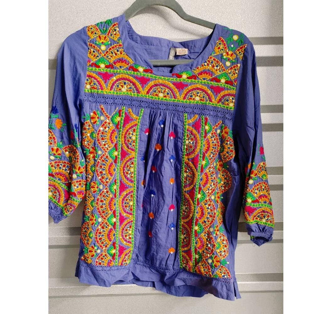 ANU Blouse Top Embroidered Sequin Detail Multicolor Small India